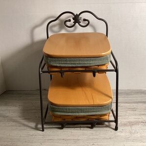 Longaberger Little Bin Wrought Iron Rack, 2 baskets, 2 wood covers, 2 liners